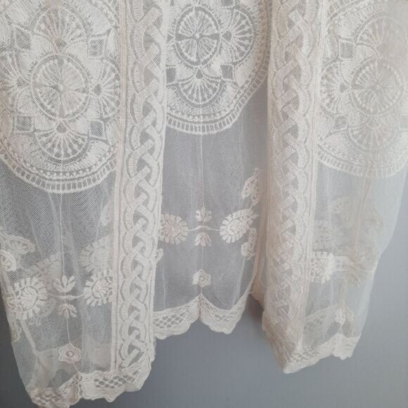 Medalion Embroidery | Lace & Mesh Sheer Floral Long Duster Cardigan Sz S - Picture 8 of 15